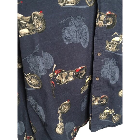 Clearwater Outfitters Motorcycle Button Down LS Shirt Blue All Over Print  XXL - Picture 3 of 13